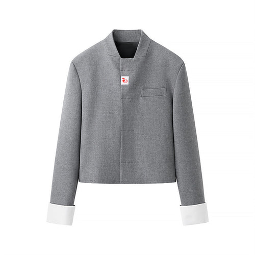 Damen modische Kurzjacke mit asymmetrischem Design und elegantem Stehkragen EB