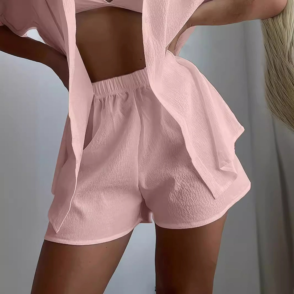 Damen Leichtes kurzärmliges Hemd mit strukturiertem Design EB