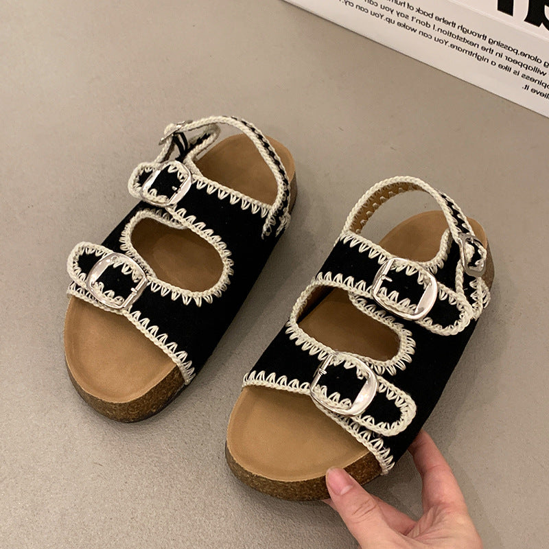 Damen bequeme Sandalen mit verstellbarem Schnallenverschluss und ergonomischem Fußbett EB
