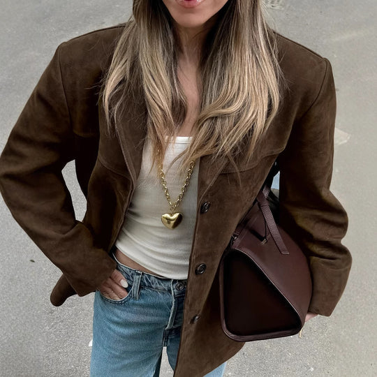 Damen Suede-Jacke im modernen Oversized-Stil EB