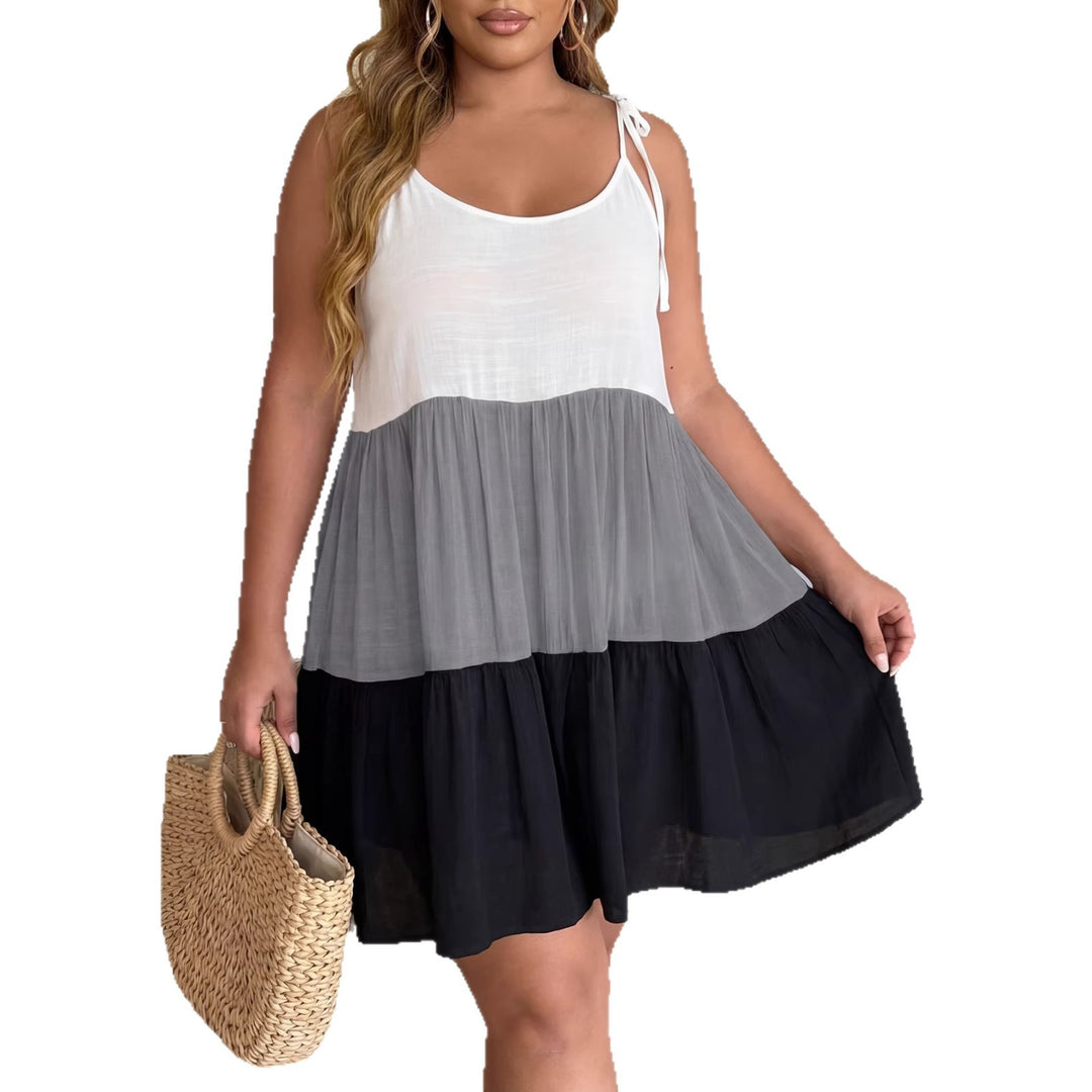 Damen luftiges Sommerkleid mit mehrfarbigen Rüschen und verstellbaren Trägern EB