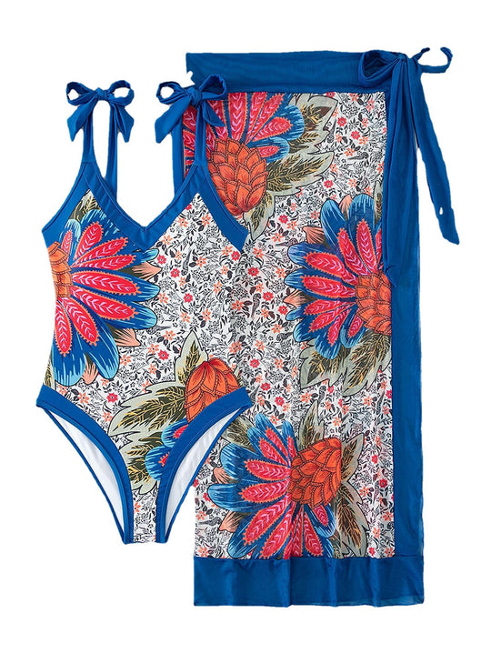 Damen Badeanzug mit floralem Design und passendem Pareo EB