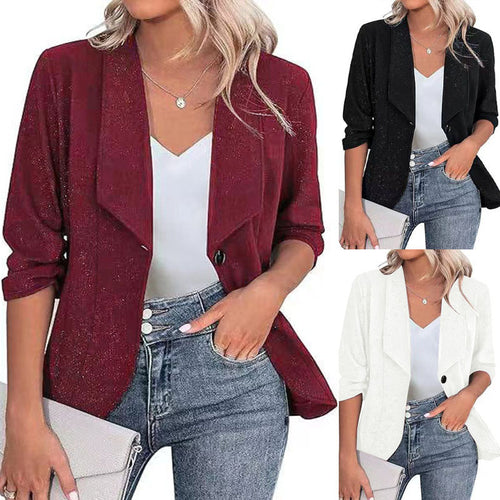 Damen Glitzer Blazerjacke mit femininer Silhouette und elegantem Revers EB