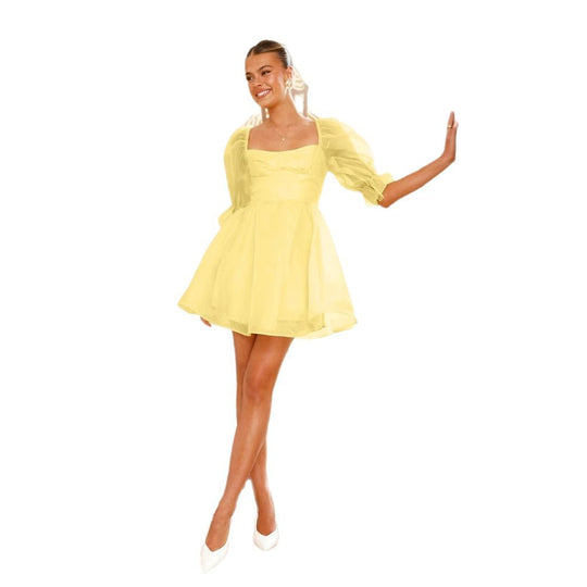 Damen Verspieltes Kurzkleid mit Puffärmeln und quadratischem Ausschnitt EB