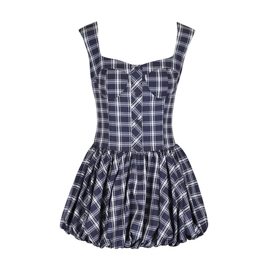 Damen Midikleid mit karierter A-Linien Silhouette und schulterfreien Trägern EB