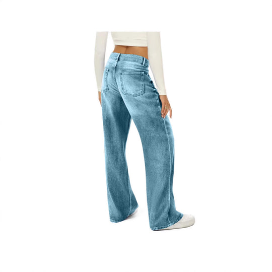 Damen nan hochgeschnittene Schlagjeans mit extra weitem Bein, figurstreckender Passform und dezenter Vintage-Waschung EB