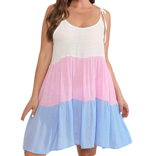 Damen luftiges, mehrfarbiges Sommerkleid mit verstellbaren Trägern EB