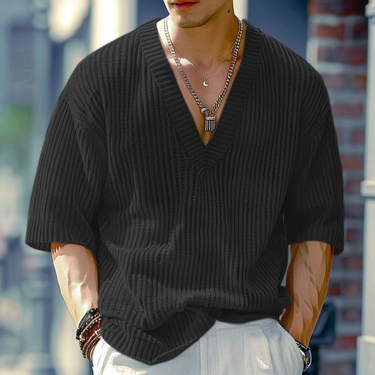 Damen V-Ausschnitt Oversize-Shirt aus strukturiertem Baumwollmaterial EB