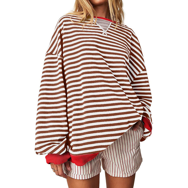 Damen Bequeme Streifenpulli mit Raglanärmeln und elastischen Bündchen EB