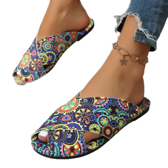 Damen offene Pantolette mit modischem Paisley-Muster EB
