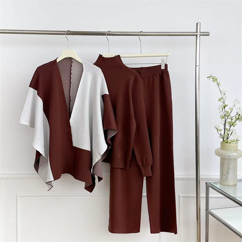 Damen modisches Strick-Loungewear-Set mit asymmetrischem Design EB