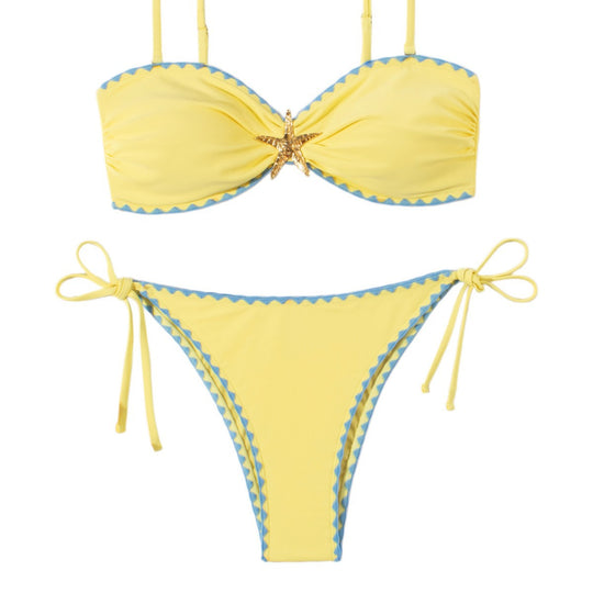 Damen Bikini-Set mit modischem Raffung und zeitloser Stern-Applikation EB