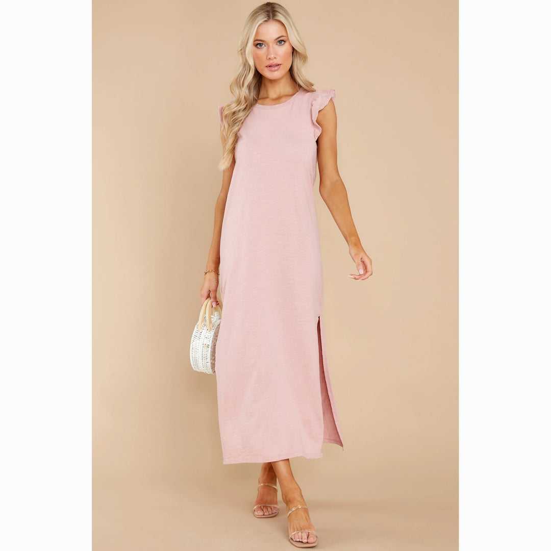 Damen Langarm Maxikleid mit verspielten Rüschendetails und lockerem Schnitt EB