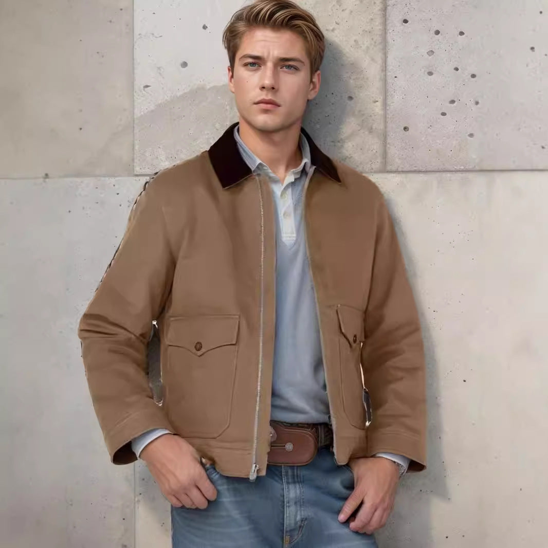 Herren robuste Baumwolljacke mit wärmemantellähnlichem Kragen EB
