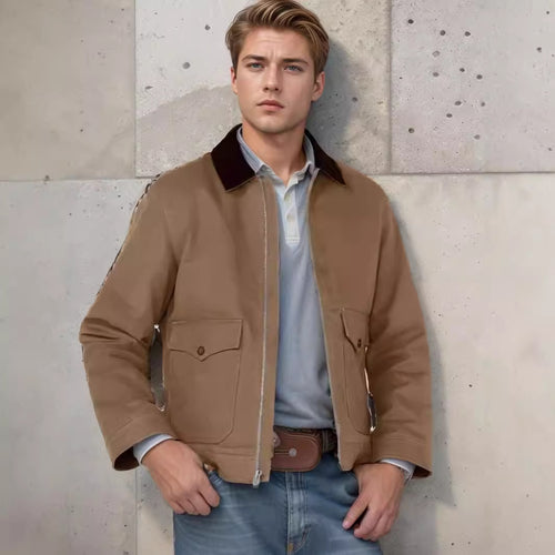 Herren robuste Baumwolljacke mit wärmemantellähnlichem Kragen EB