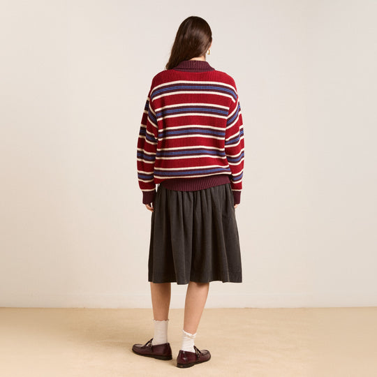 Damen Oversize Strickpullover mit Polokragen & mehrlagigem Streifenrelief EB