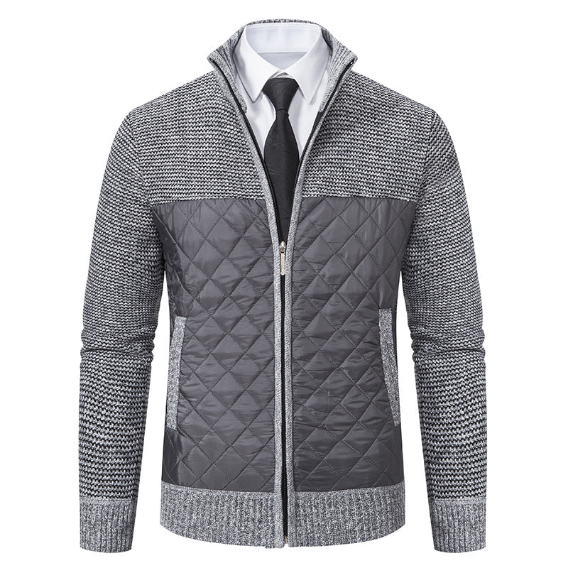 Herren nan gesteppte Hybrid-Strickjacke mit diamantsteppung, Stehkragen, isolierendem Thermofutter und Reißverschluss EB