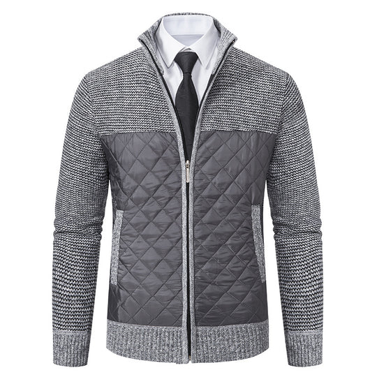 Herren nan gesteppte Hybrid-Strickjacke mit diamantsteppung, Stehkragen, isolierendem Thermofutter und Reißverschluss EB