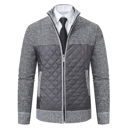 Herren nan gesteppte Hybrid-Strickjacke mit diamantsteppung, Stehkragen, isolierendem Thermofutter und Reißverschluss EB