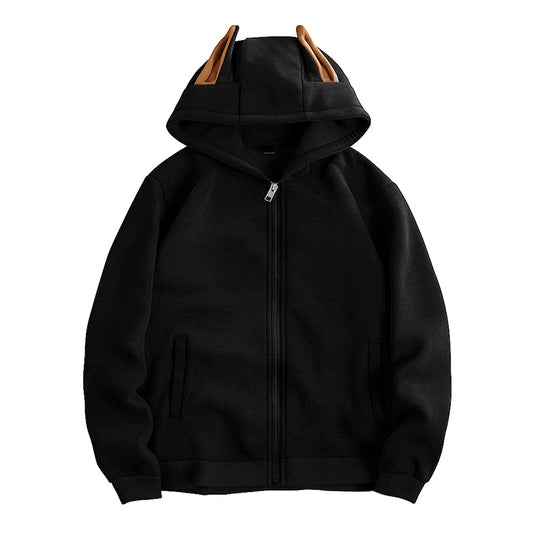 Damen Kapuzenjacke mit kreativen Ohren-Details und praktischem Reißverschluss EB