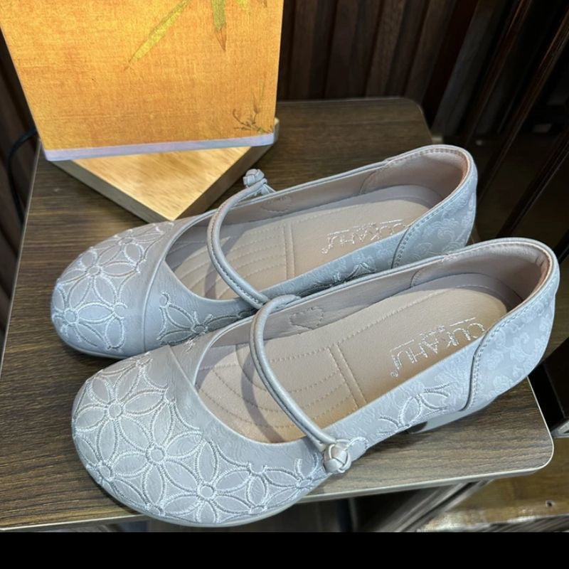 Damen Komfortable Ballerinas mit dekorativem Blumenmuster EB