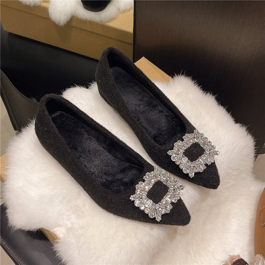 Damen elegante Spitzen-Ballerinas mit Kristallakzenten EB