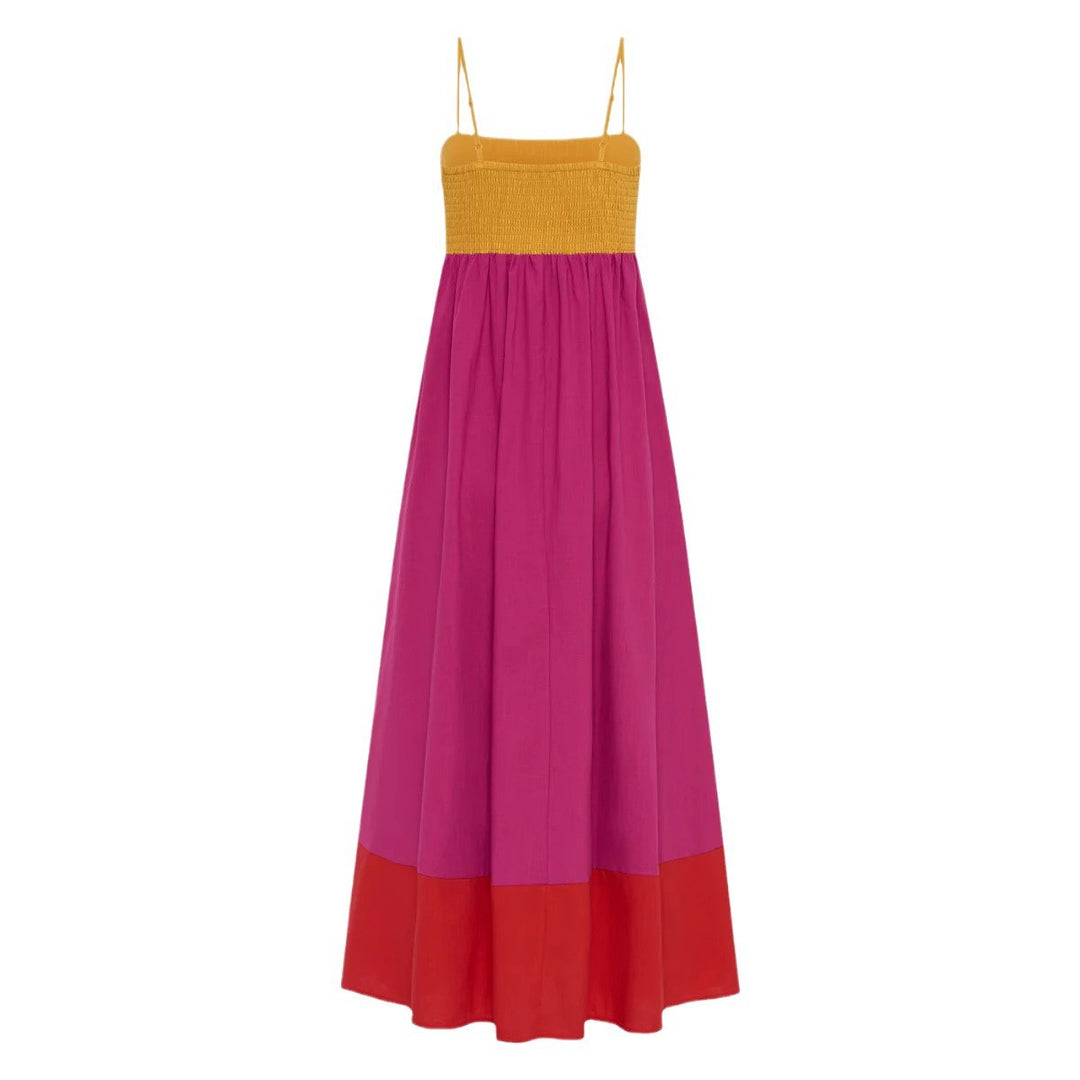 Damen Maxikleid mit farbenfrohem Blockdesign und verstellbaren Spaghettiträgern EB