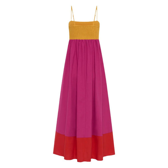 Damen Maxikleid mit farbenfrohem Blockdesign und verstellbaren Spaghettiträgern EB