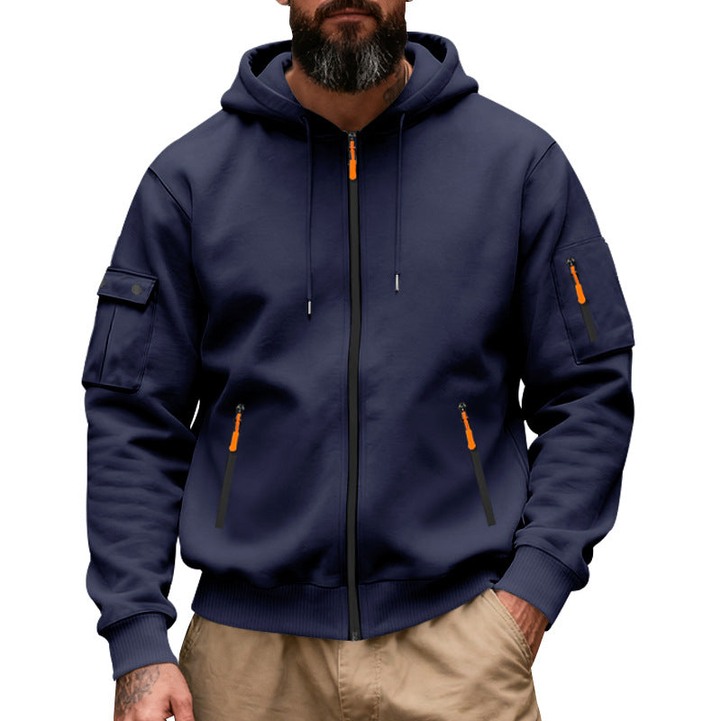 Herren nan funktionale Kapuzen-Sweatjacke mit durchgehendem Reißverschluss und Armtasche EB