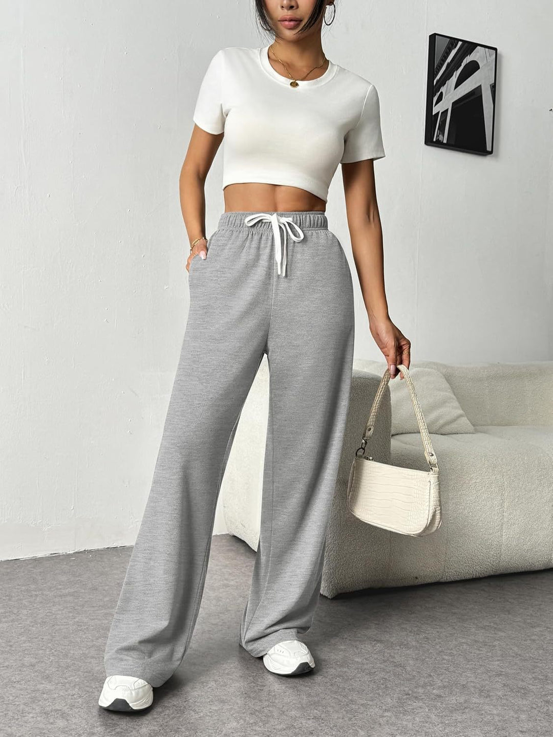 Damen Bequeme Freizeithose mit elastischem Bund und weitem Schnitt EB