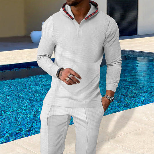 Herren Sportlicher Hoodie mit Karodetails und passtgenauen Jogginghose EB