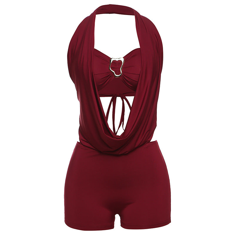 Damen Eleganter Badeanzug mit tiefem V-Ausschnitt und Wickeldetails EB