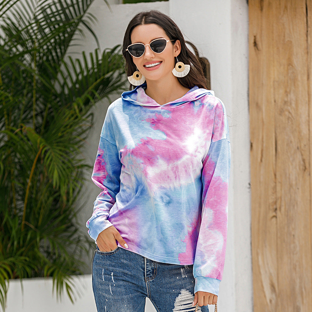 Damen lässiger Kapuzenpullover mit modernem Tie-Dye-Design EB