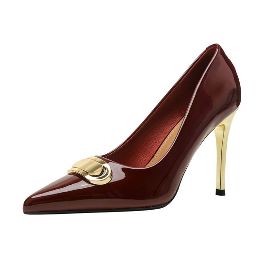 Damen stilvolle Lackpumps mit eleganter Goldschnalle EB
