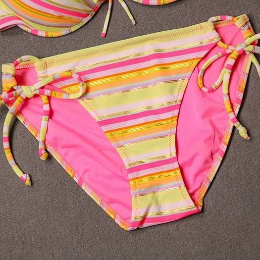 Damen Push-up Bikini-Set mit verspieltem Streifenmuster EB
