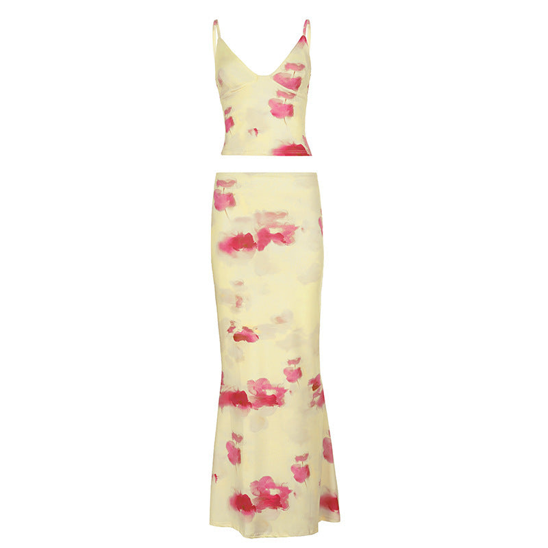 Damen Elegantes Blumenkleid mit schmaler Silhouette und Spaghetti-Trägern EB