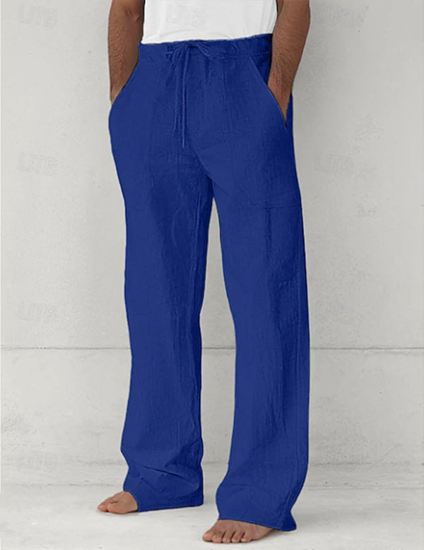 Herren nan leichte Relax-Chino aus Leinenmix mit weitem Bein, Kordelbund und seitlichen Eingrifftaschen EB