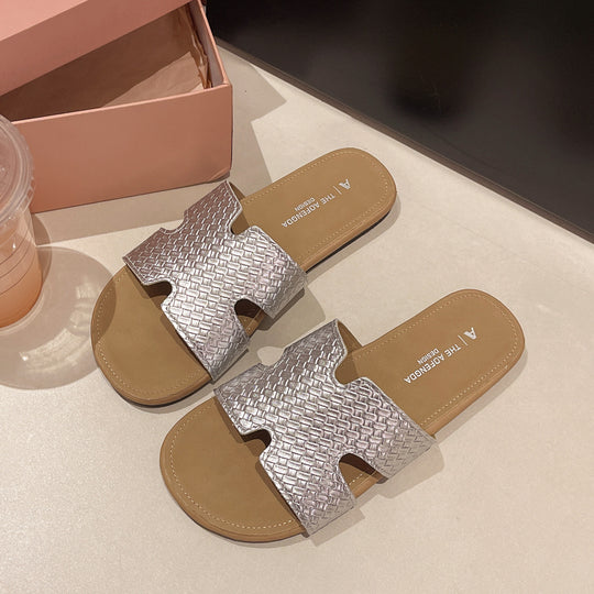 Damen Bequeme und stilvolle Slide-Sandalen mit gewebtem Design EB