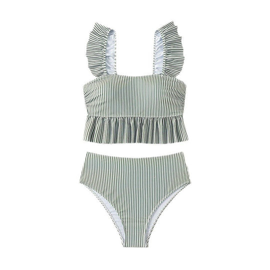 Damen Bikiniset mit verspieltem Rüschendesign und hoch taillierten Shorts EB