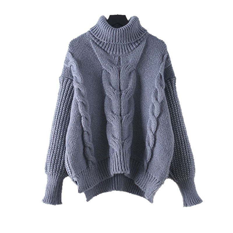 Damen Grobstrickpullover mit hohem Rollkragen und modernem Zopfmuster EB