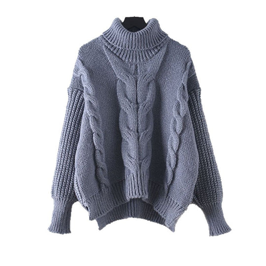 Damen Grobstrickpullover mit hohem Rollkragen und modernem Zopfmuster EB