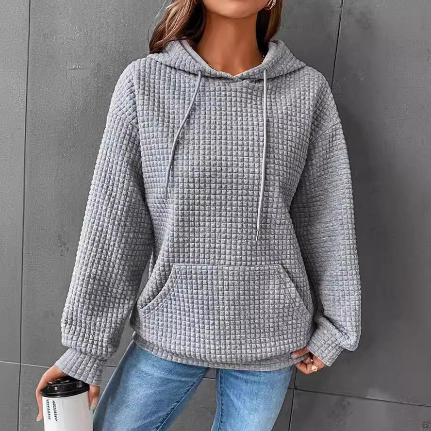 Damen Waffelstruktur Hoodie mit Kängurutasche und lässigem Schnitt EB
