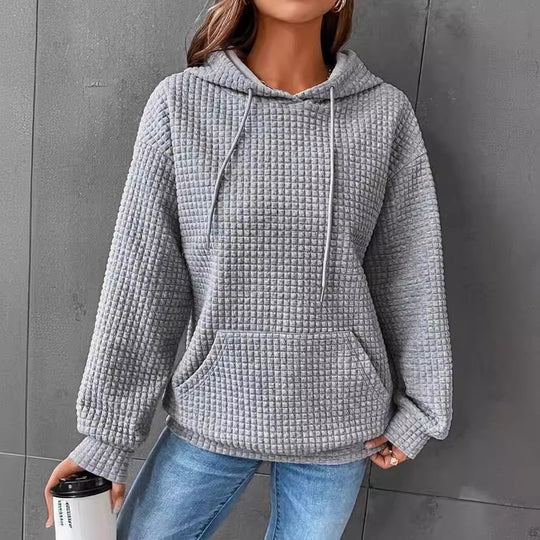 Damen Waffelstruktur Hoodie mit Kängurutasche und lässigem Schnitt EB