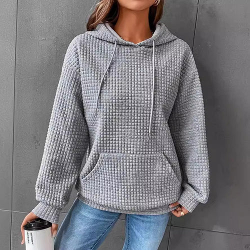 Damen Waffelstruktur Hoodie mit Kängurutasche und lässigem Schnitt EB