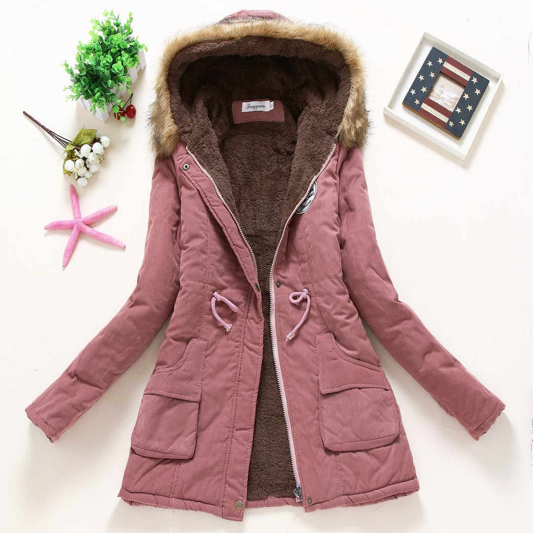 Damen taillierter Winterparka mit Teddyfutter Kunstfellkapuze und Tunnelzug EB