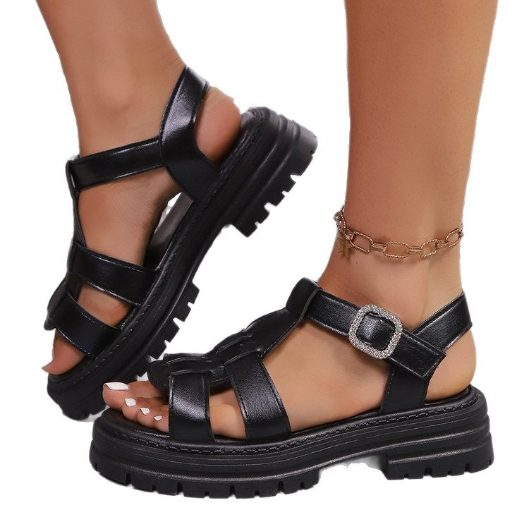 Damen komfortable Riemensandalen mit modischer Schnallenverzierung EB