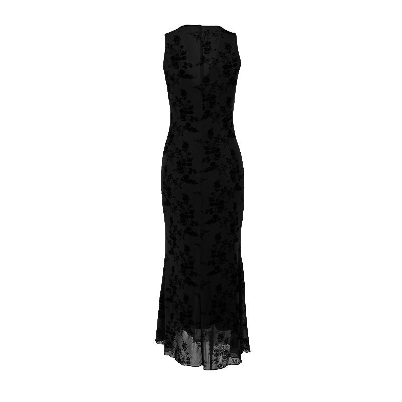 Damen Maxikleid mit floralem Spitzenmuster und tiefem V-Ausschnitt EB
