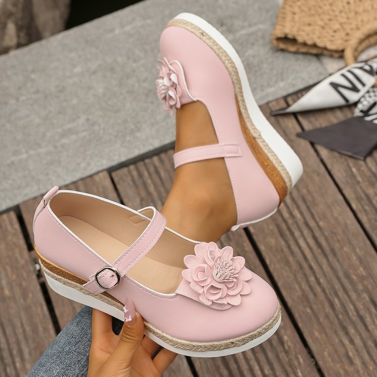Damen Wedge-Sandaletten mit floralem Dekor und eleganter Schnalle EB
