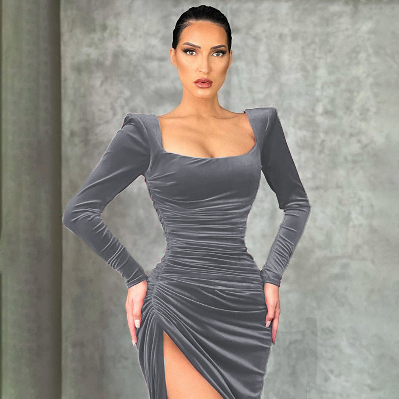 Damen Glamouröses Minikleid mit gerafftem Design und tiefem Schlitz EB
