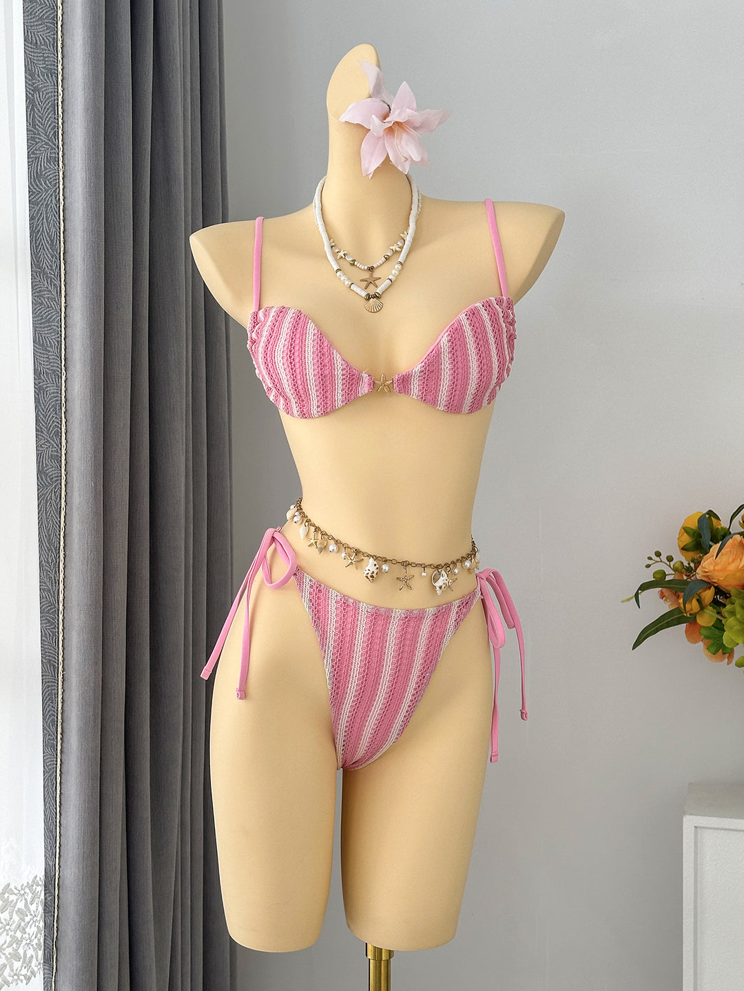 Damen Triangel-Bikini mit verspieltem Bindungsdesign EB